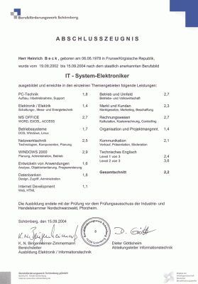 Abschlusszeugnis IT - System-Elektroniker